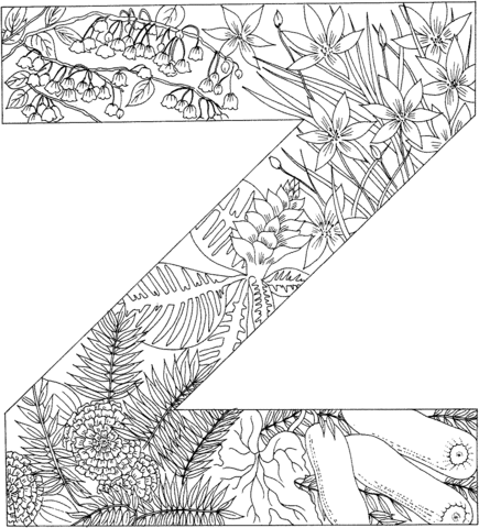 Letter Z With Plants Coloring Page